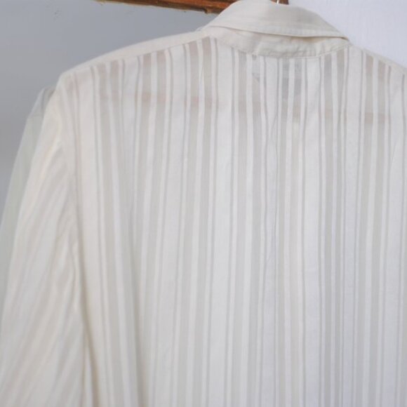 Vintage Silk Sheer Stripe Button Down Shirt _ Cream Silk Long Sleeve Women - Picture 5 of 9